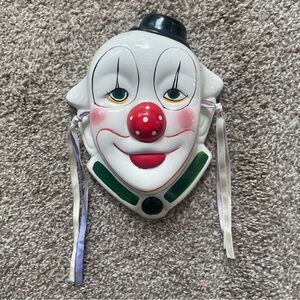 Colorful Clown Face Mask with Ribbons